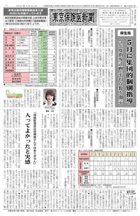 東京保険医新聞2014年4月25日号の主な内容画像