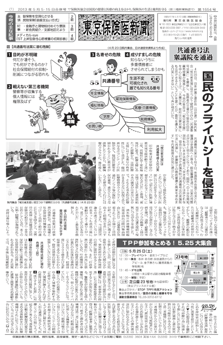 東京保険医新聞2013年5月5日・15日合併号の主な内容画像