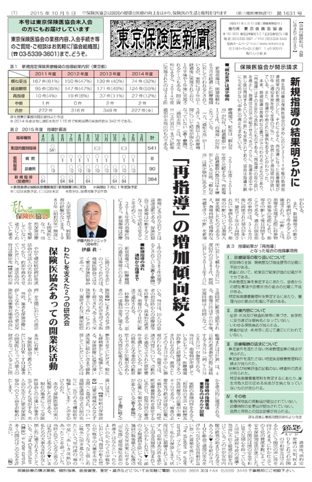 東京保険医新聞2015年10月5日号の主な内容画像