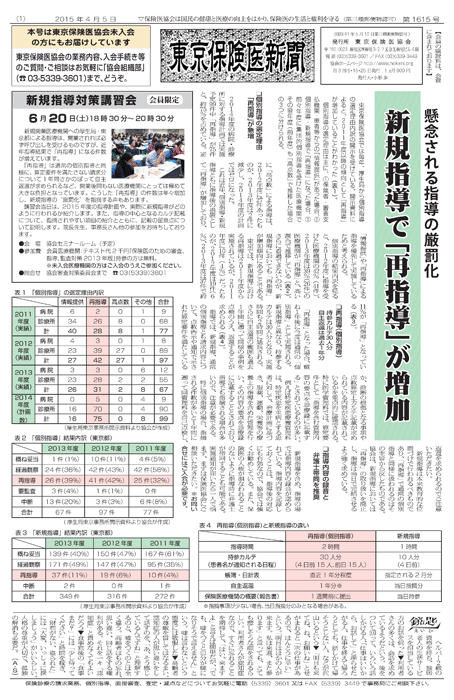 東京保険医新聞2015年4月5日号の主な内容画像