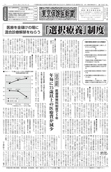 東京保険医新聞2014年5月25日号の主な内容画像