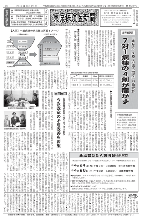 東京保険医新聞2014年3月25日号の主な内容画像